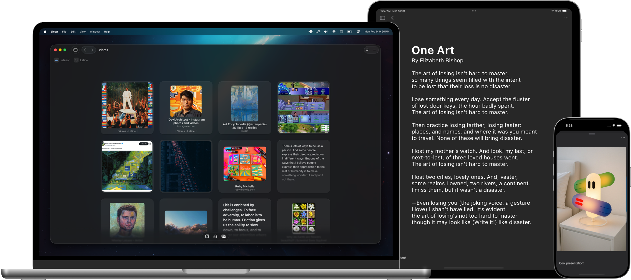 Bleep running on MacBook, iPad, and iPhone