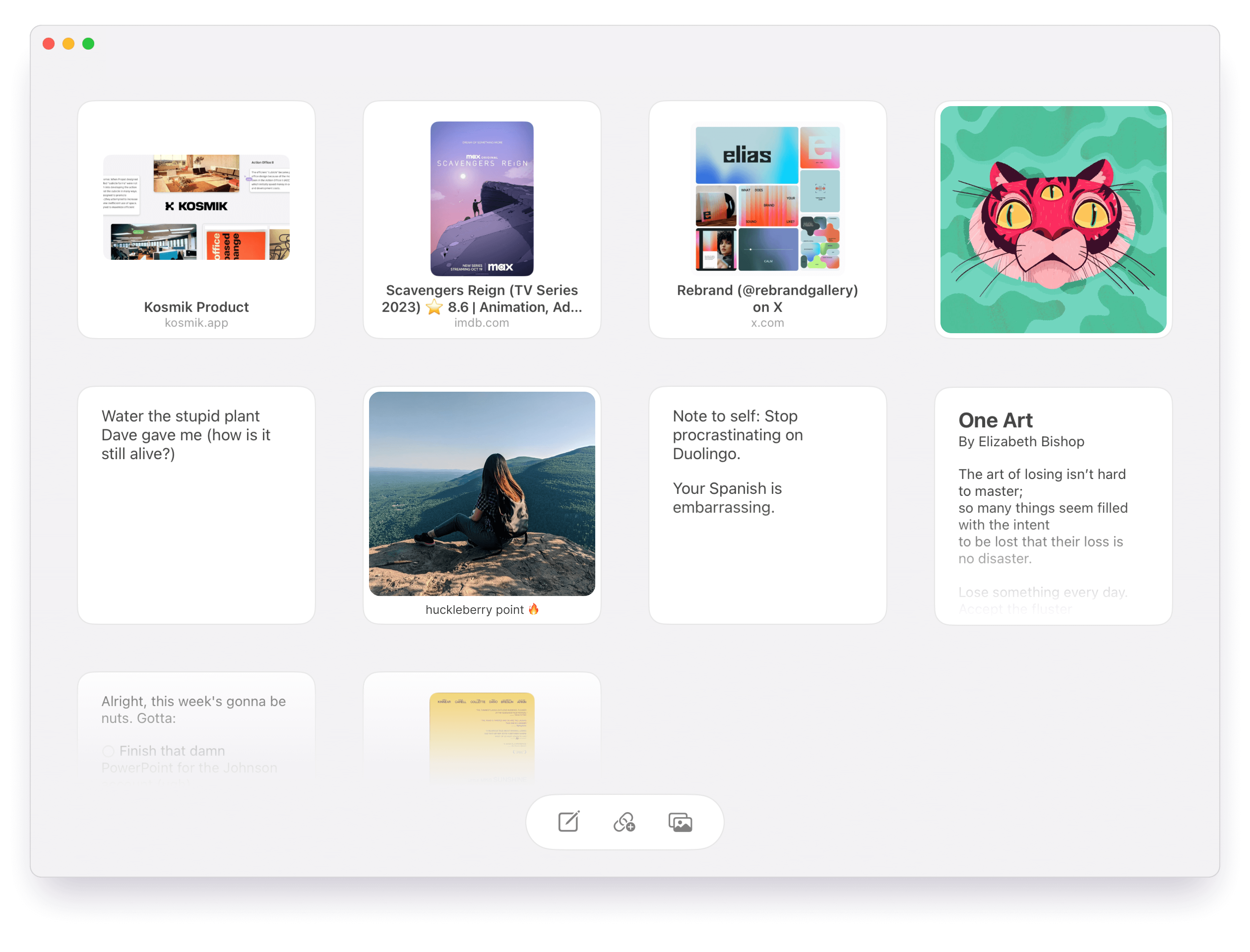 A screenshot of the Bleep app featuring content cards in a square grid